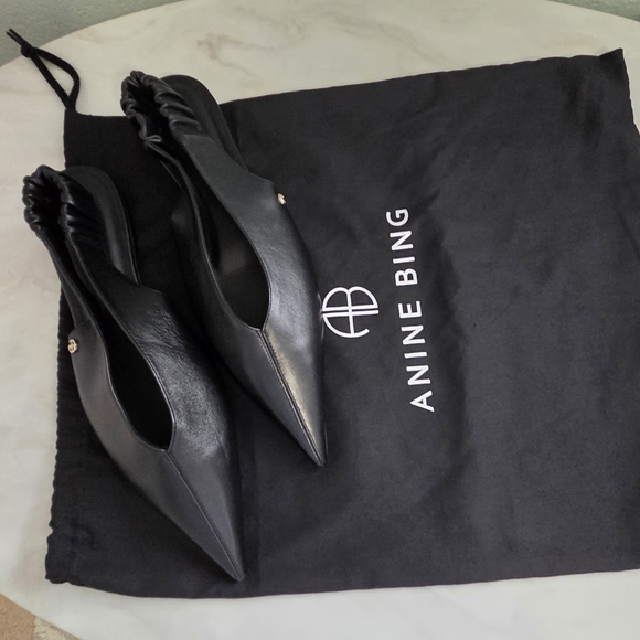 Anine Bing Hilda Slingback Black Leather Flats - Picture 3 of 12